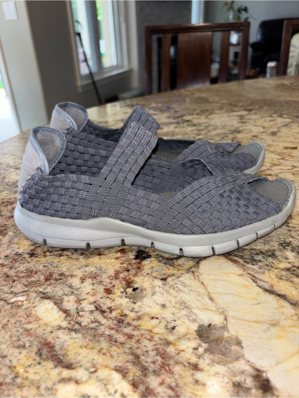 Bernie Mev Woven Elastic Slip-On Sandals in Gray NEW